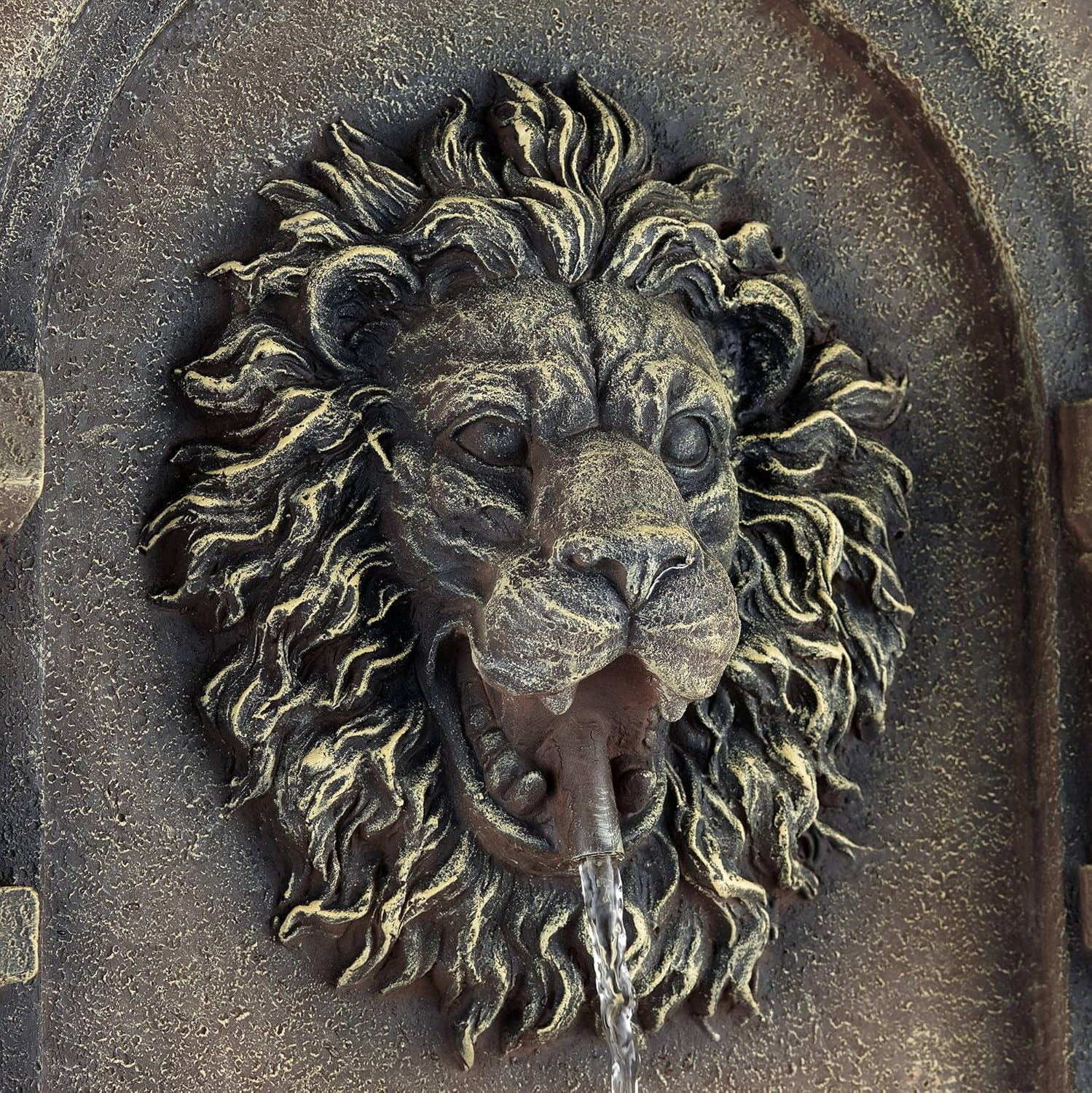 Roman Lion Face Gray Resin 50" Outdoor Floor Water Fountain with LED Light
