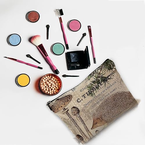 Miniatura 5 de NEGIGA Moderna bolsa de maquillaje vintage de erizo del bosque, bolsas de cosméticos de viaje, bolsas de cosméticos de erizo rústico y hongos
