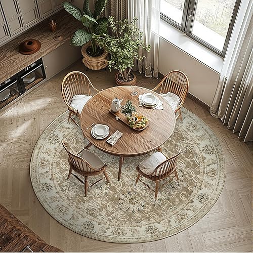 Miniatura 10 de jinchan Alfombras florales de 6 x 9 pies para sala de estar, lavable a máquina, diseño bohemio vintage, resistente a las manchas, alfombra delgada