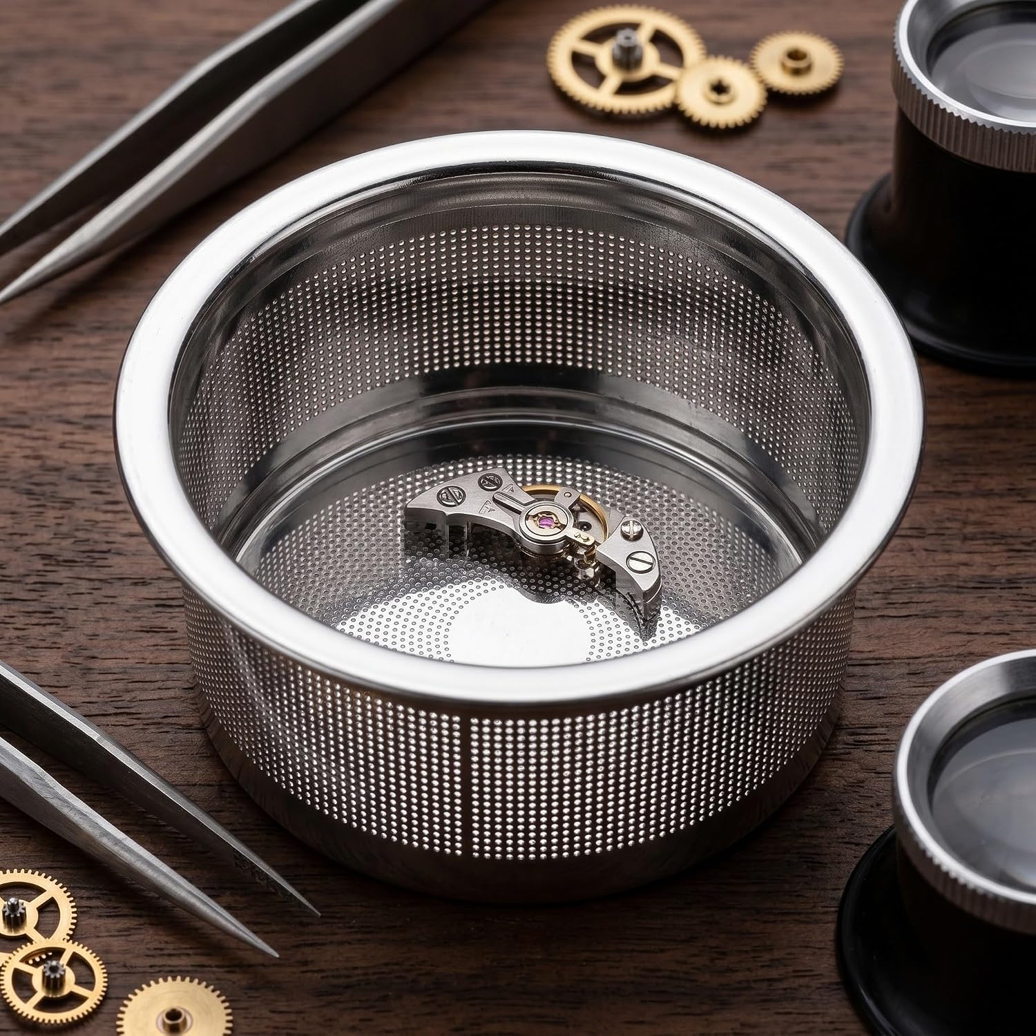 Angoily Stainless Steel Watch Cleaning Basket and Parts Washer with Fine Mesh Multipurpose Parts Holder with Burrfree Edges 7cm Diameter for Watch Dials and Jewelry Components
