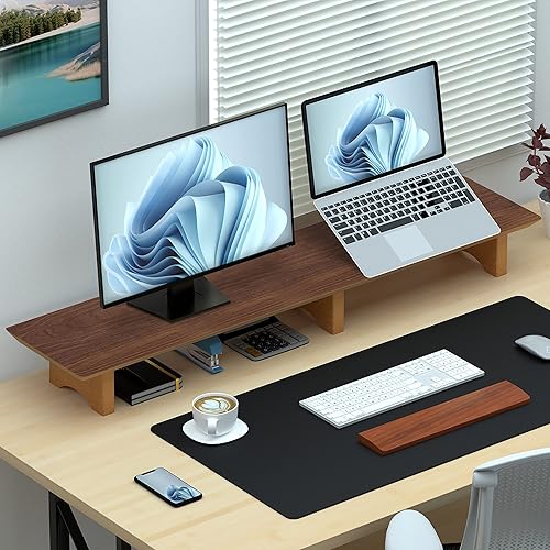 Miniatura 5 de Soporte para laptop de oficina, elevador de computadora de madera, elevador ergonómico para laptop para escritorio, soporte de madera compatible con