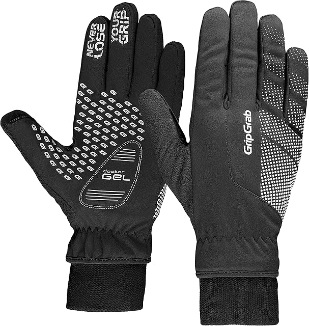 GripGrab Unisex's Ride Windproof Winter Thermal Full Finger Padded Cycling Gloves Fleece Lined Touchscreen-Compatible Black HiViz, X-Large
