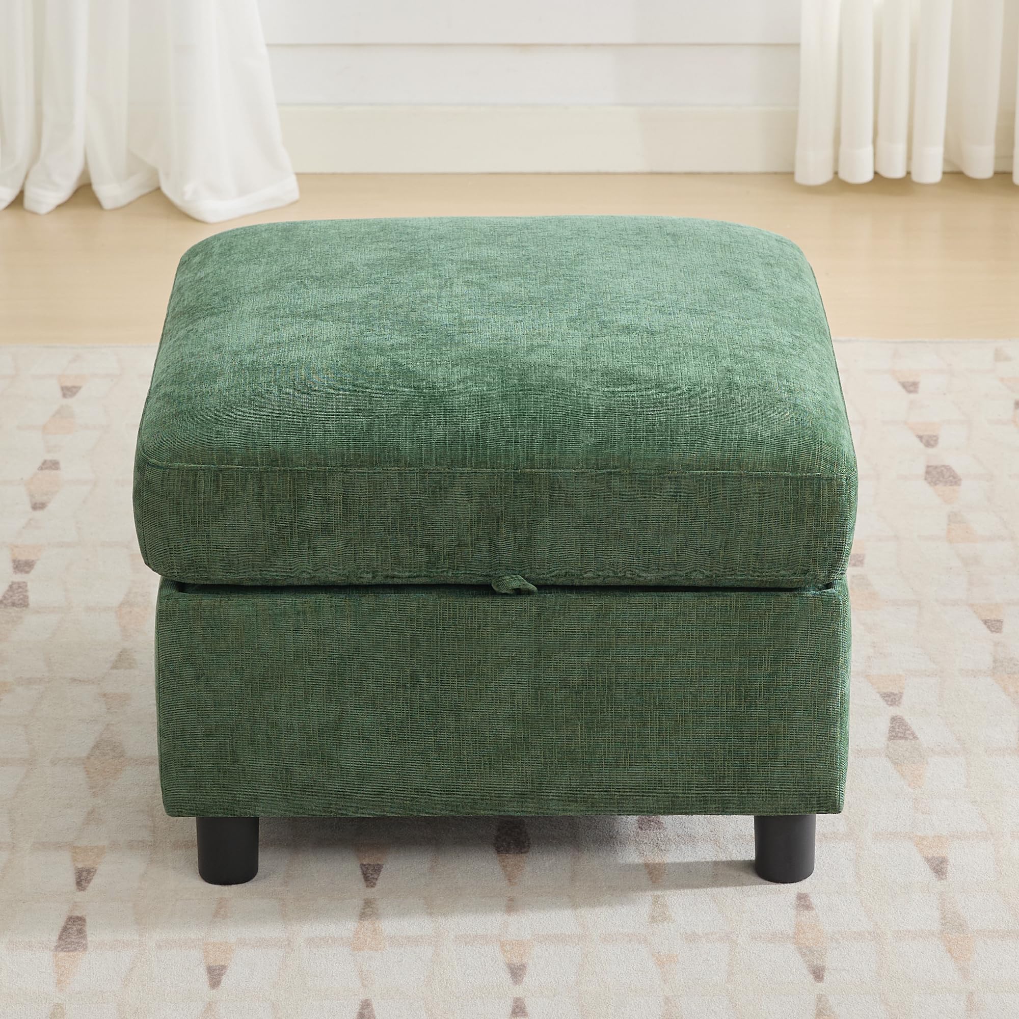 25”Square Storage Ottoman Module for Modular Sectional Sofa, Living Room Coffee Table Sectional Ottoman Footrest for Convertible Couch, Chenille Dark Green
