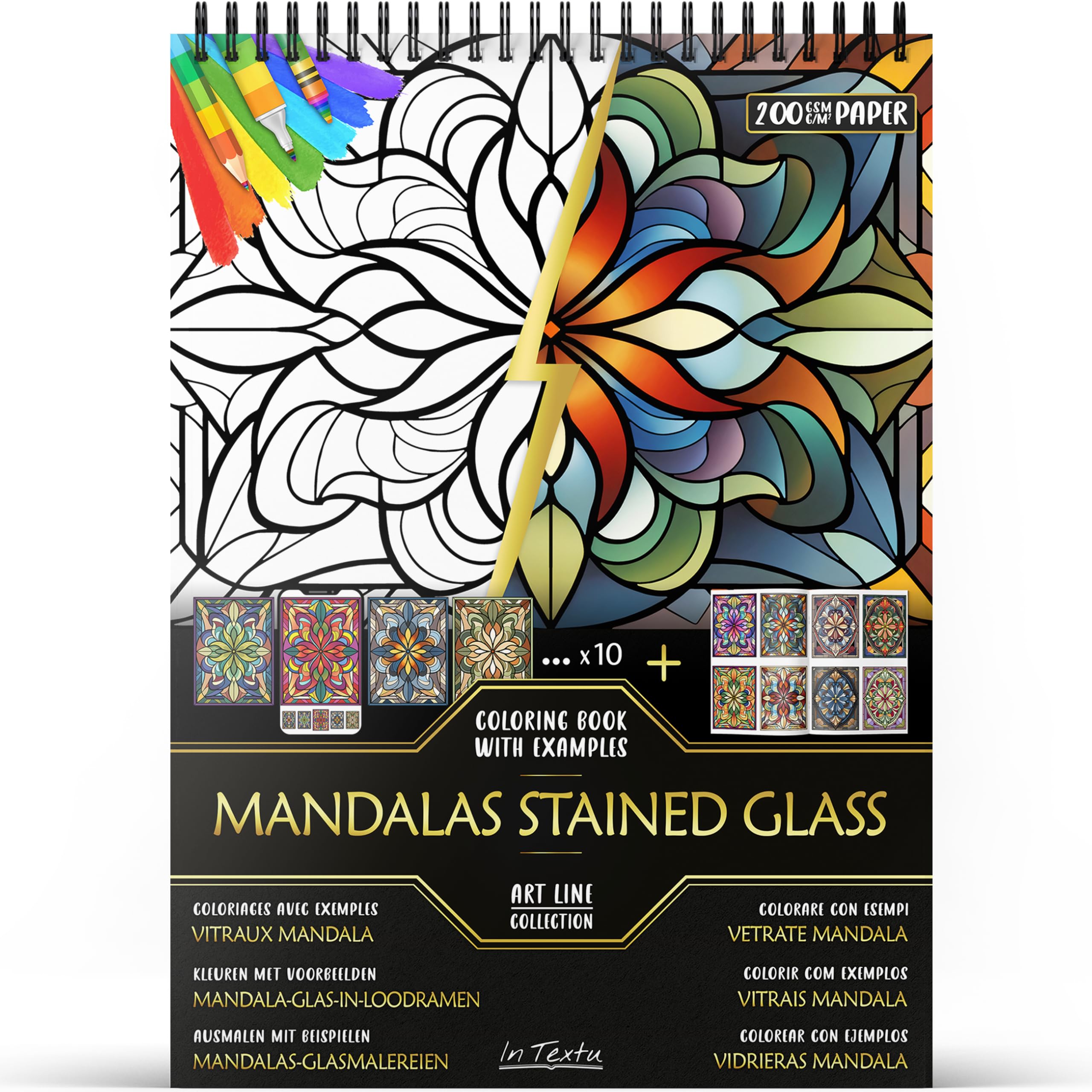 in Textu Adult Colouring Book Mandalas Stained Glass, 200 GSM Paper
