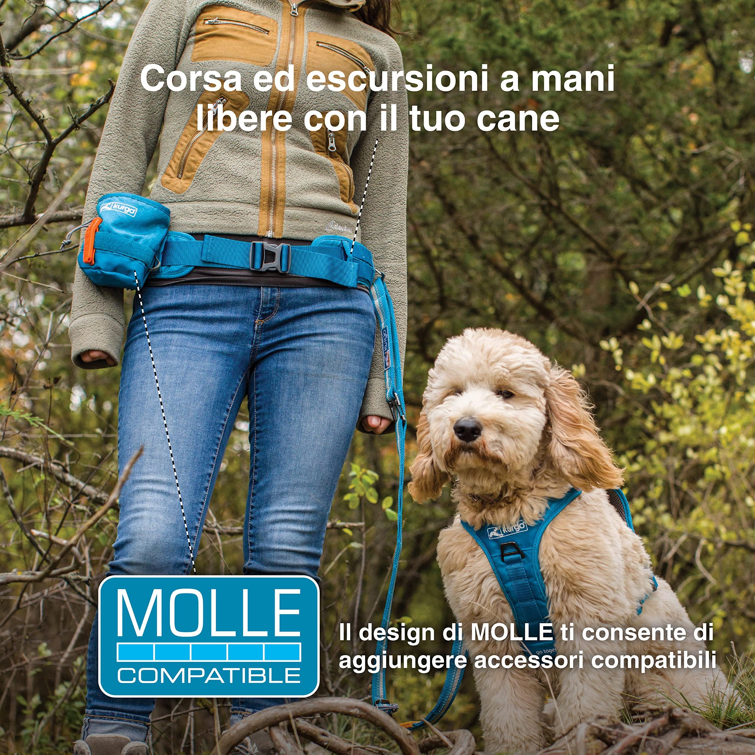Kurgo RSG Active Utility - Cintura Utility per Attività con il Cane - Regolabile e Utilizzabile a Mani Libere, Compatibile MOLLE con Dettagli Riflettenti, Leggera e Confortevole