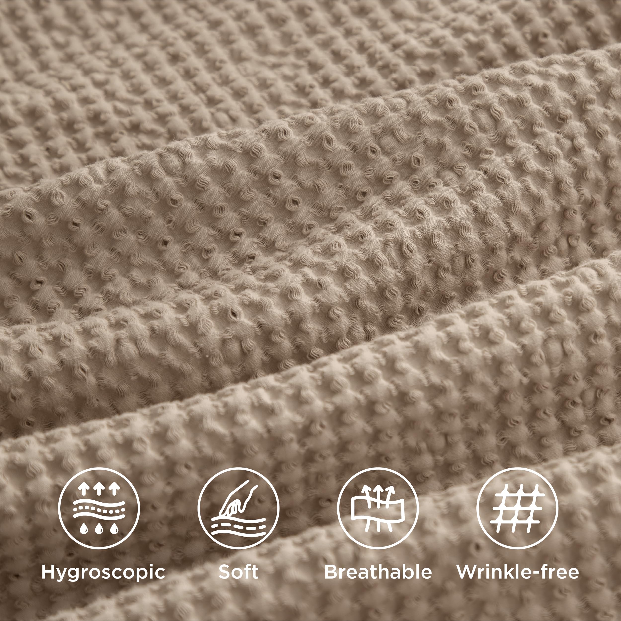 Juego para cama con funda de edredón con tejido tipo waffle, 100% algodón, 3 piezas de edredón de lujo, juegos de cama de color liso suave y transpirable para todas las estaciones 4
