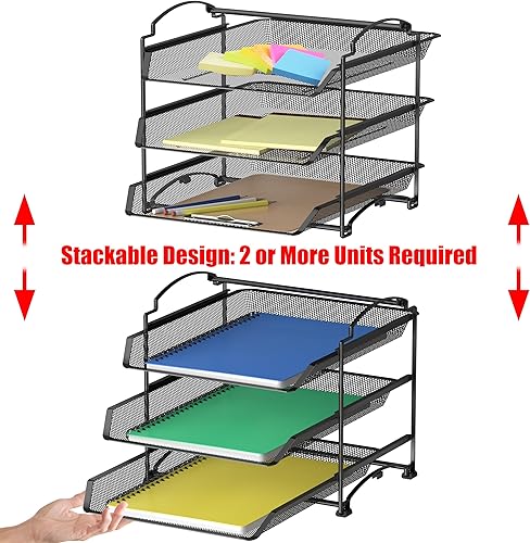 Miniatura 5 de SimpleHouseware Organizador de documentos y cartas para escritorio, apilable de tres niveles, negro