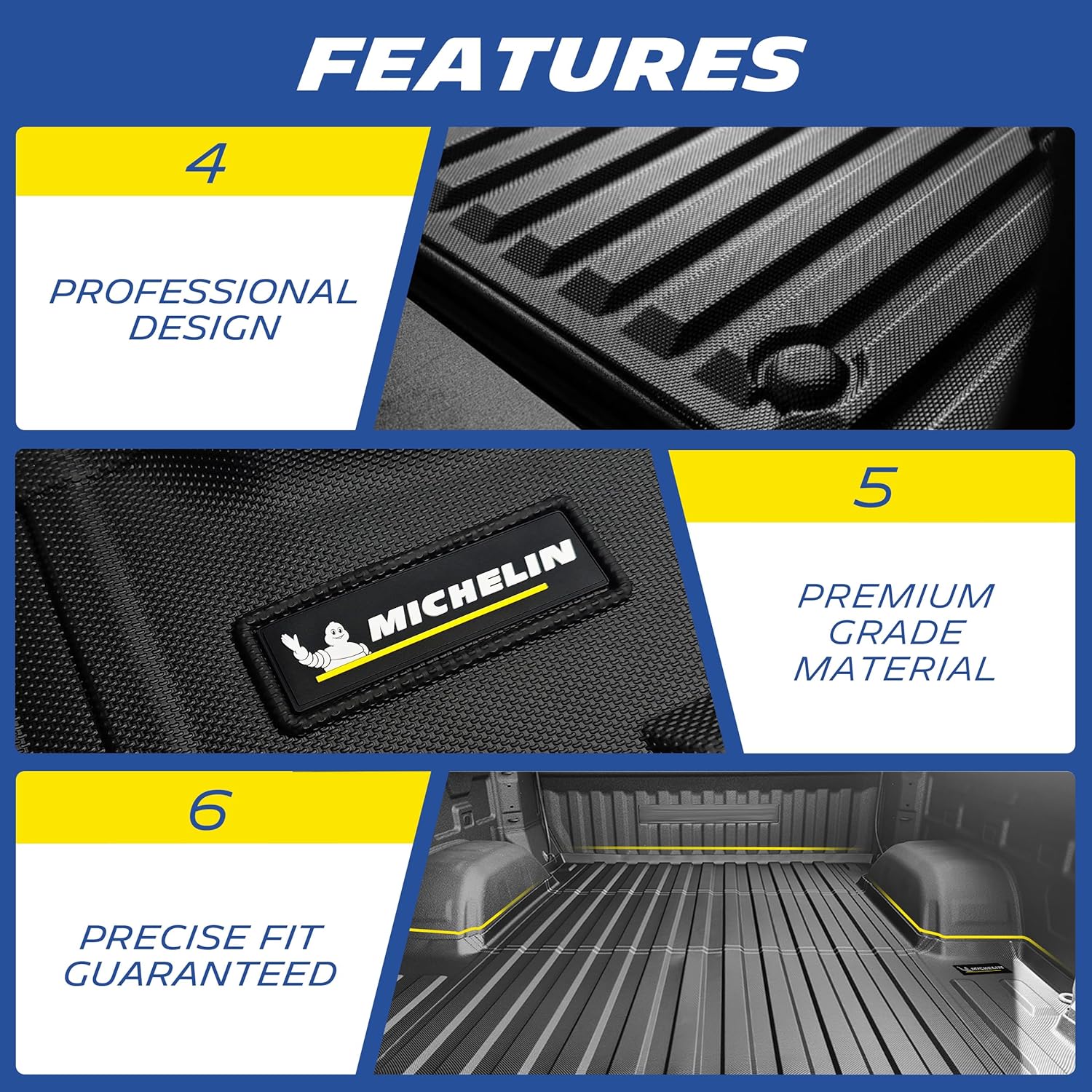 Michelin Truck Bed Mat for 2026 2025 2020-2024 Jeep Gladiator JT, All-Weather Truck Bed Liner, Custom Fit, Durable TPE, Bedliner, Non-Slip