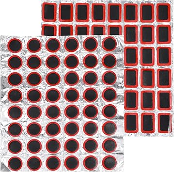 96Pcs Tube Patches Bike Bicycle Tire Patch Outdoor Cycling Bicycle Tire Tool Rubber Puncture Repair Patch Included Round Square for Road Mountain Bikes Motorcycle (Without Glue)