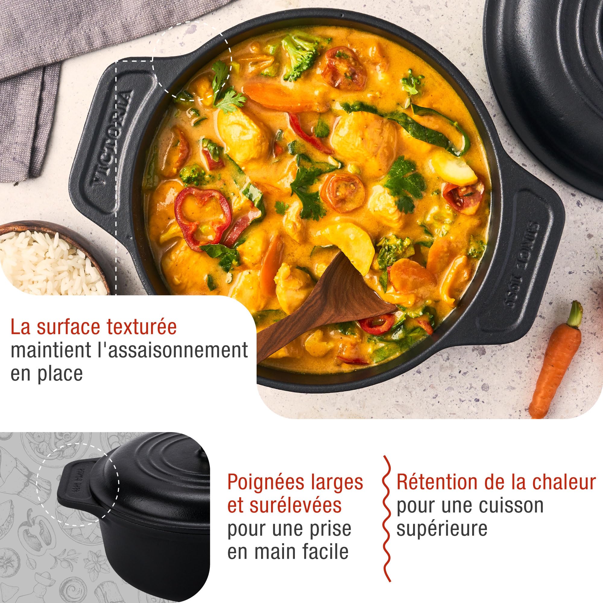 Victoria Cocotte Induction Fonte Émaillée 20cm, Dutch Oven 1,9L, Four Hollandais Sans PTFE et PFOA, Convient pour Feu, Barbecue, Four, Vitrocéramique, Gaz