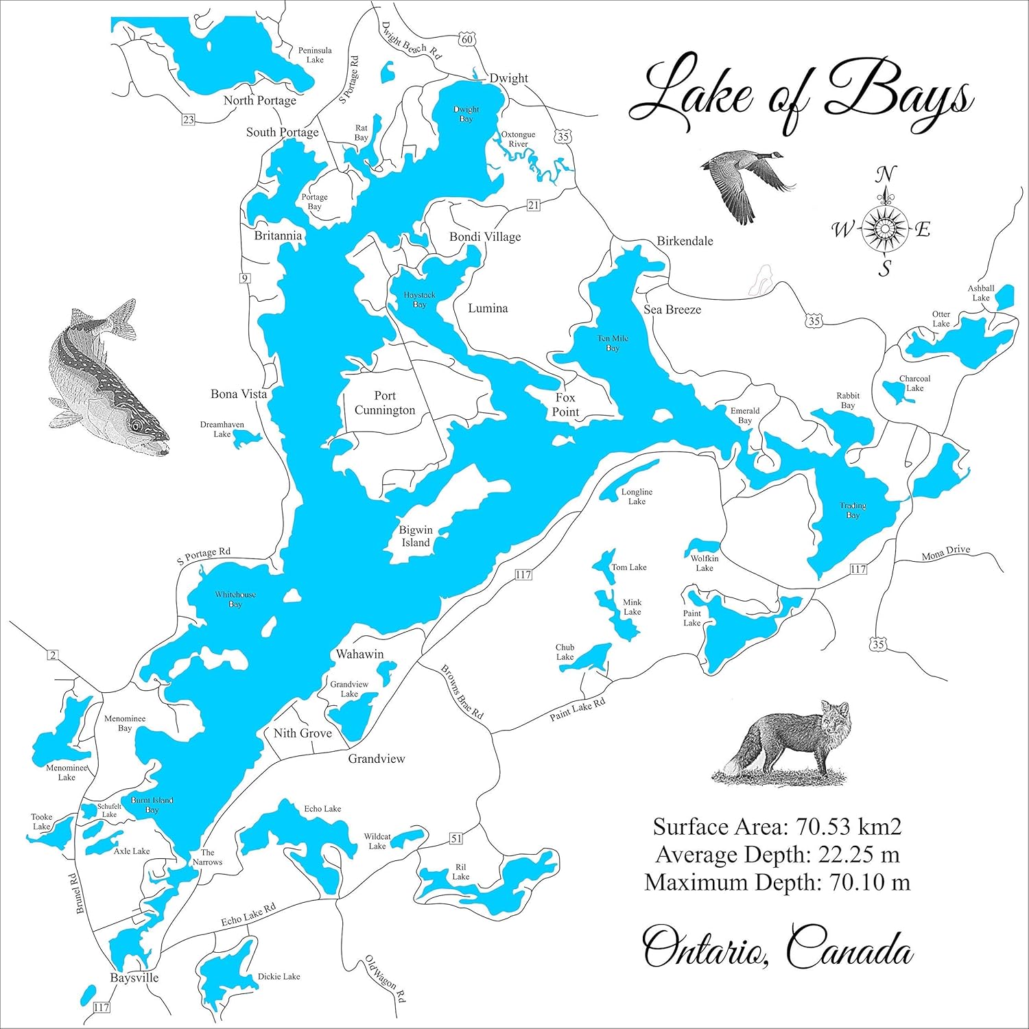 Map Of Lake Of Bays Amazon.com: Lake Of Bays, Ontario: Framed Wood Map Wall Hanging : Handmade  Products