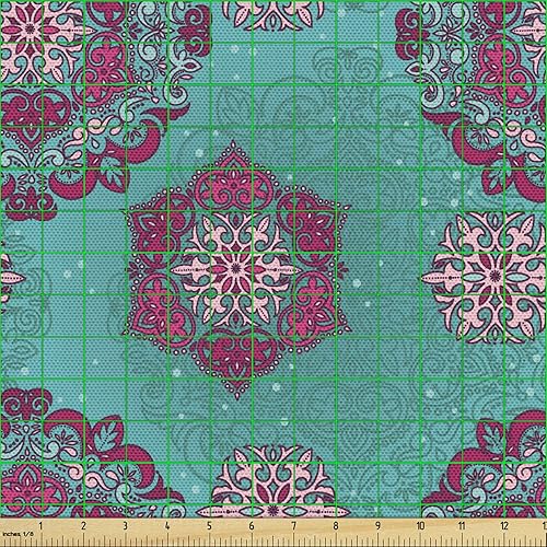 Vista 417 de Ambesonne Tela beige de The Yard, ilustración contemporánea de animales marinos en estilo retro, arte de caballito de mar de cangrejo de pulpo, tela