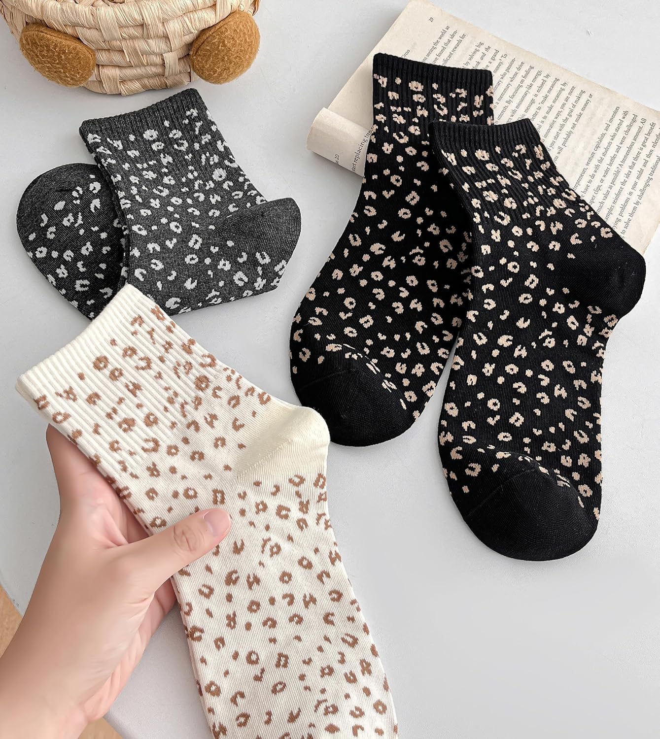 Leopard Animal Women Socks Size 5-9 Crew Soft Polka Dot Pattern Cotton Ankle Sock - Image 5