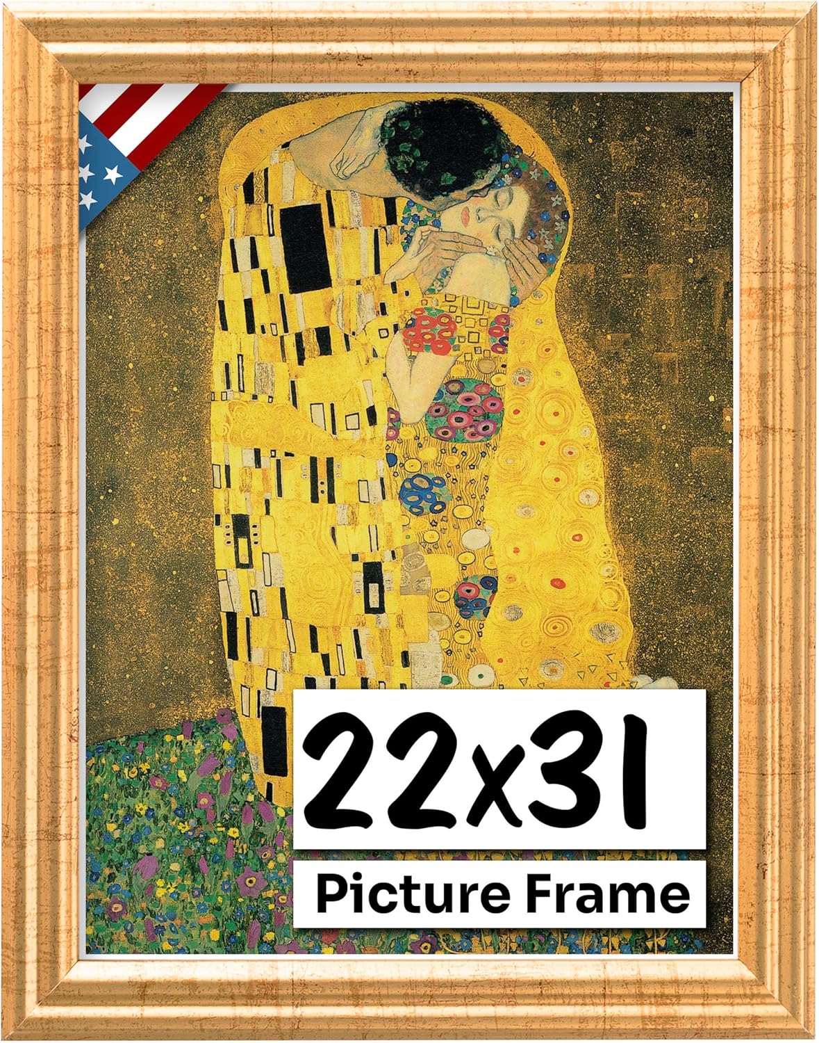 Antique Gold 22x31 Picture Frame .75" Inch Wide - Gold Wall Decor Handmade Solid Wood Frames with Preinstalled Hangers and UV Blocking Plexiglass 31x22 Frame