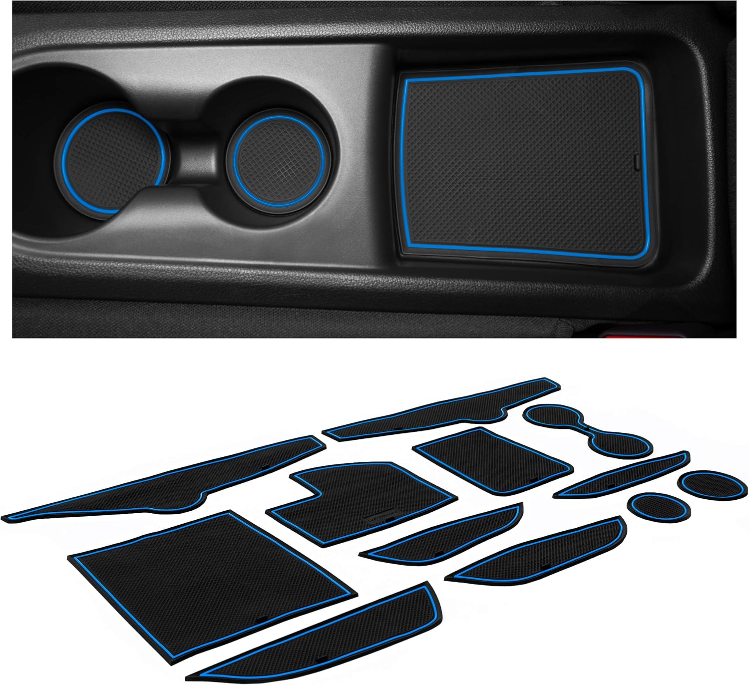 CupHolderHero for Hyundai Veloster Accessories 2019-2023 Premium Custom Interior Non-Slip Anti Dust Cup Holder Inserts, Center Console Liner Mats, Door Pocket Liners 12-pc Set (Blue Trim)