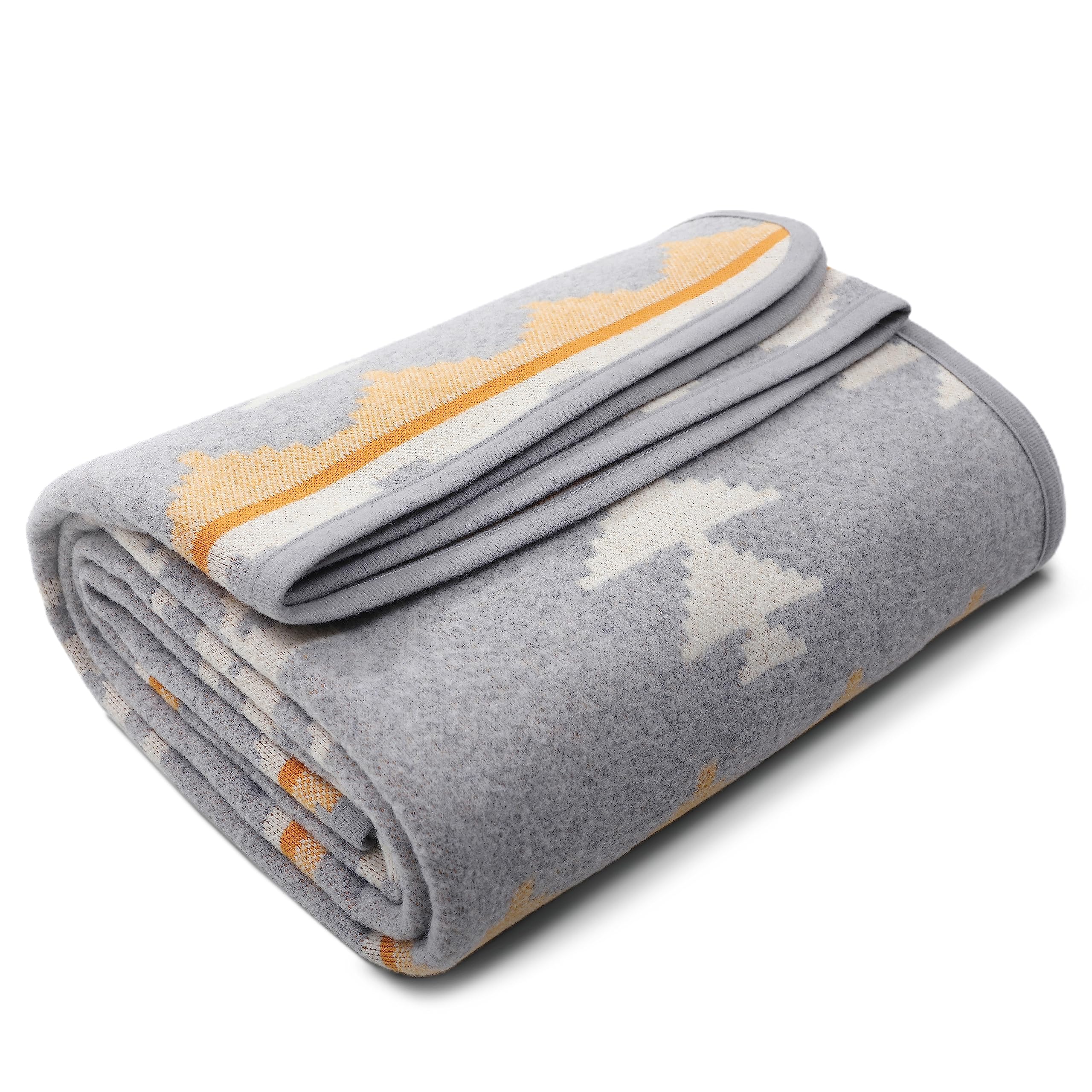 ACUSHLA Merino Wool Throw - Soft Warm Thick Washable Bed Couch Outdoor Camping Travel Car Blanket Throw All Season, Morocco Grey 63" x 51"