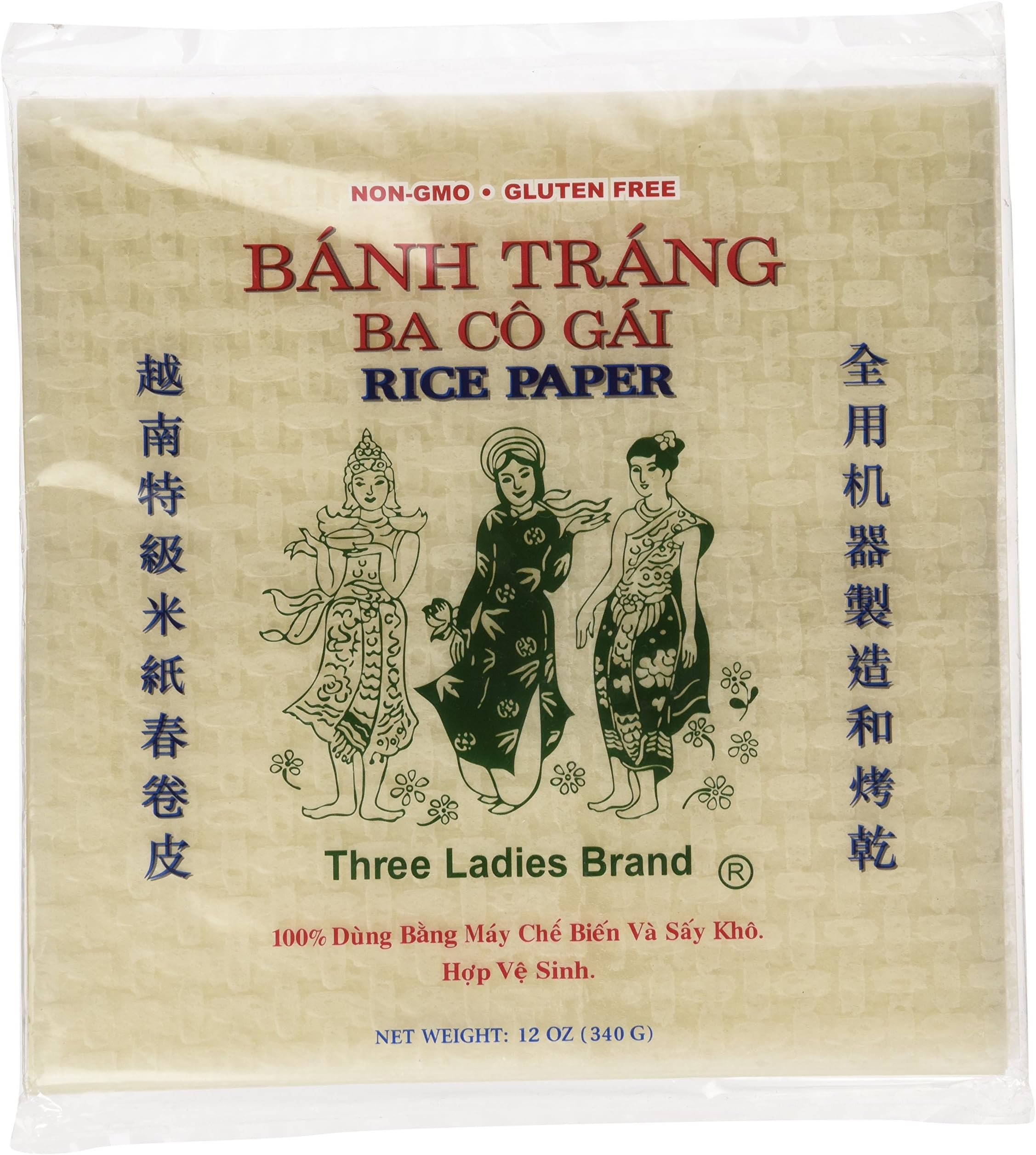 Three Ladies Spring Roll Rice Paper Wrappers (Square 22cm)