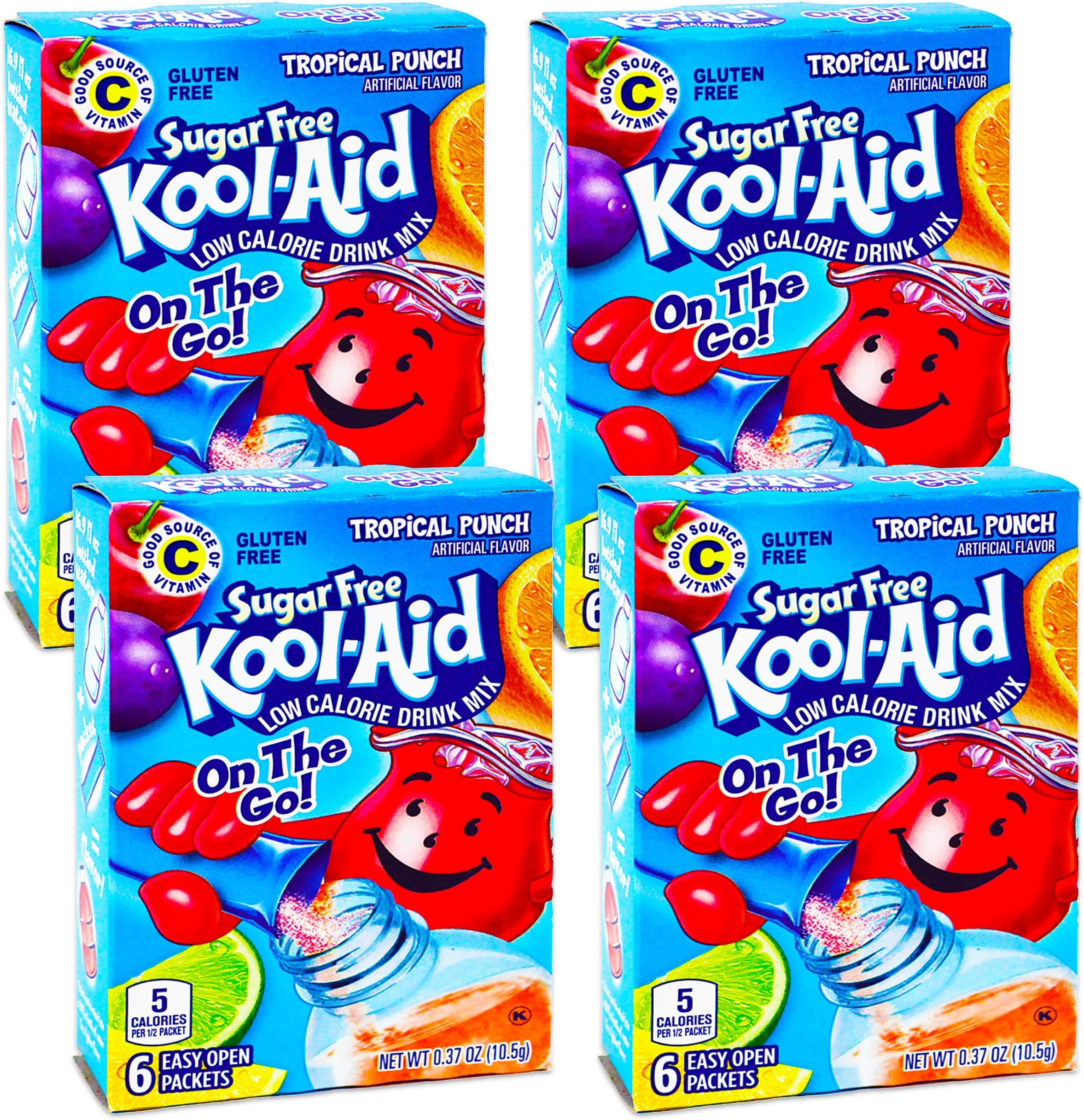 Kool-Aid Sugar Free Low Calorie Drink Mix 6 easy open packets (Pack of 4) Gluten Free (Tropical Punch)