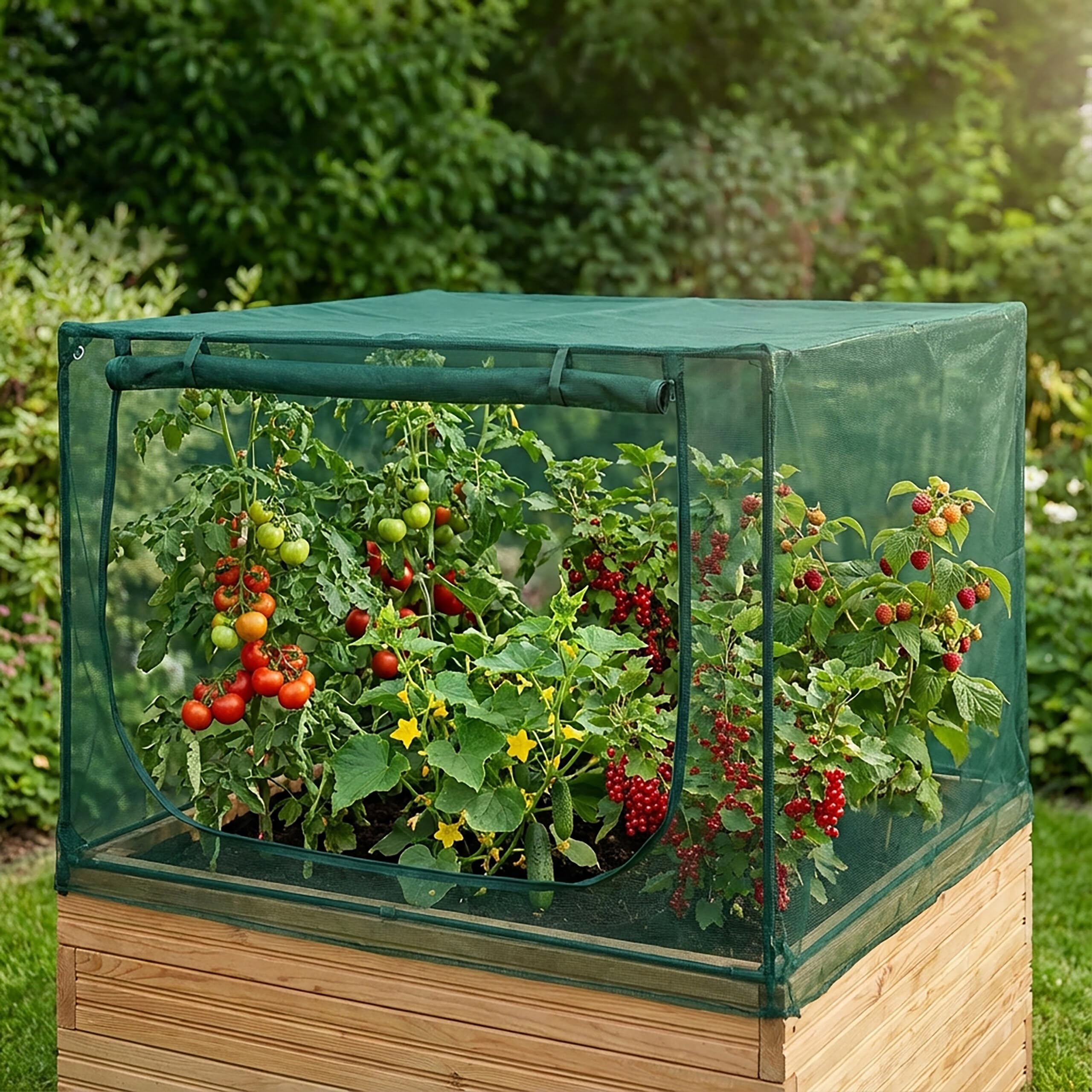 Relaxdays Cubierta Protectora para huerto Elevado, protección contra Insectos, 100x125x125 cm, PP y Hierro, Verde