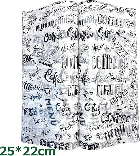 Miniatura 2 de Suiwen 150 hojas de papel encerado con estampado de café, papel de envoltura para sándwich, papel pergamino a prueba de grasa, papel pergamino para