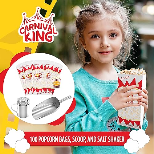 Miniatura 2 de Juego de suministros para máquinas de palomitas de maíz, 100 bolsas de palomitas de maíz (1 onza, Paragon 1029), 1-12 oz. Palomitas de maíz, salero