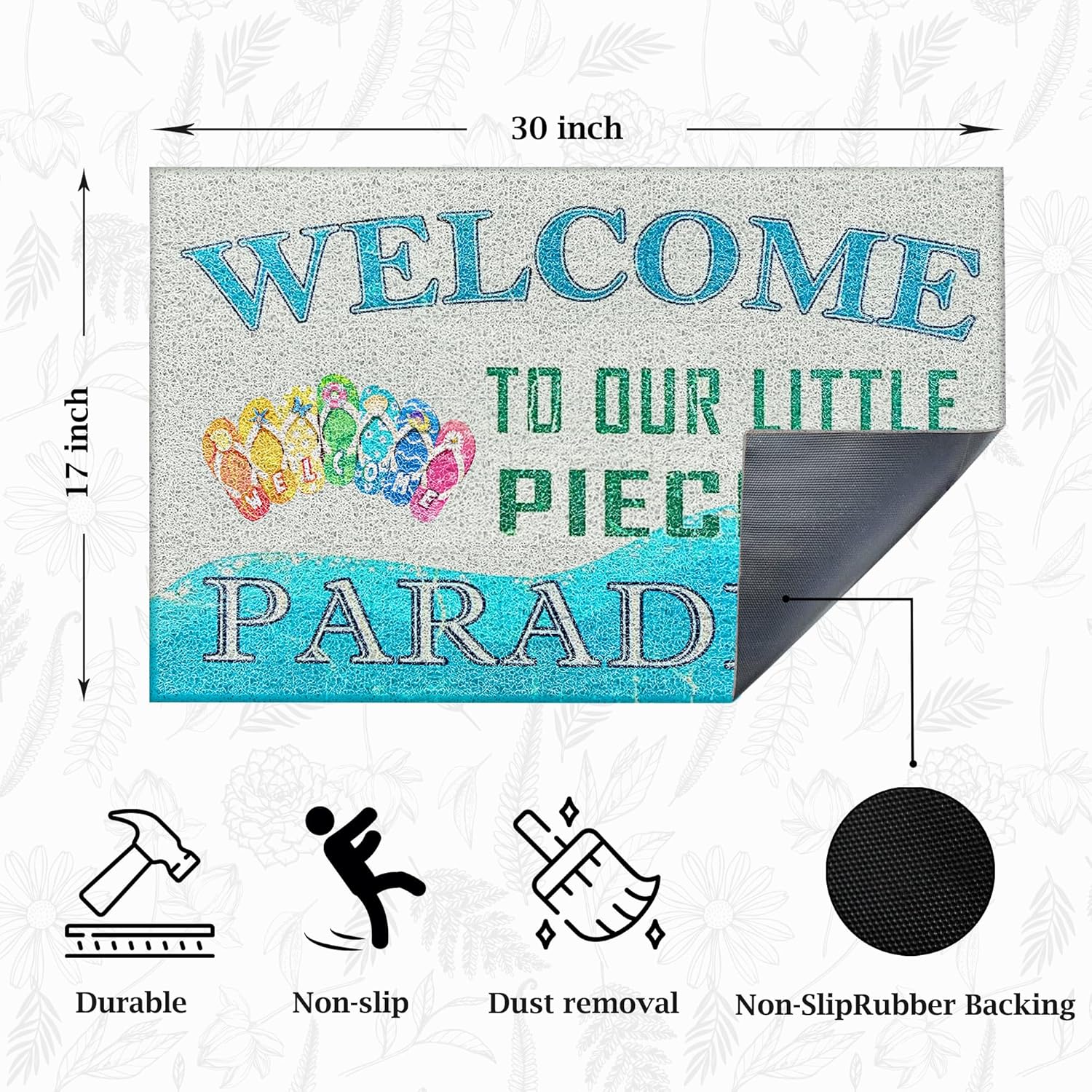 Beach Slipper Door Mat, Coastal Beach Welcome Mat, Beach Room Decor, Nautical Door Mat, Beach House Decor, Welcome to Our Little Piece of Paradise 17x30 Inches