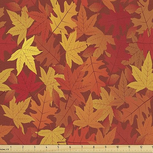 Ambesonne Tela naranja por The Yard, coloridas hojas de arce de otoño en diseños inusuales, estampado de naturaleza, tela decorativa para tapicería