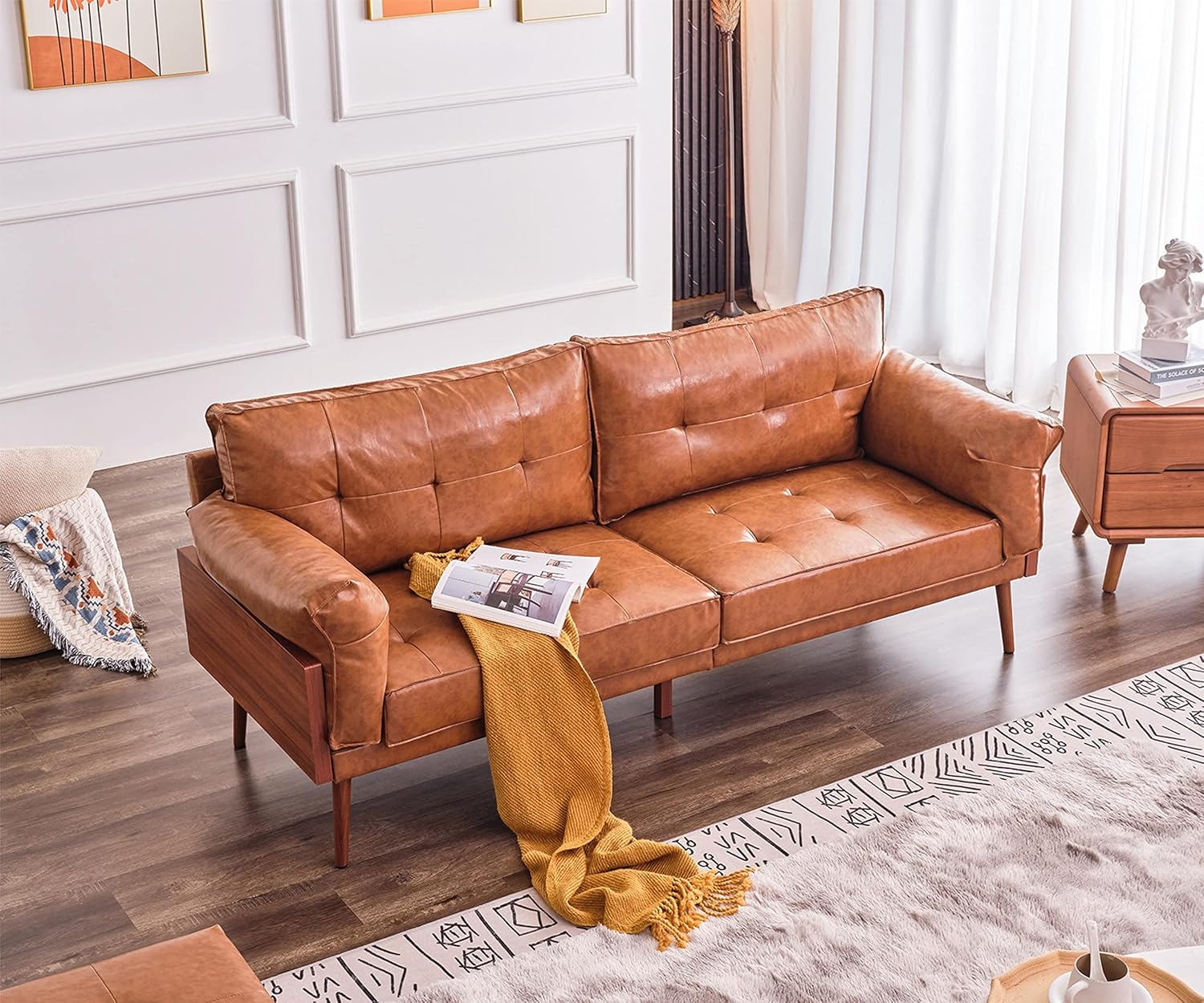 Vonanda Faux Leather Sofa, MidCentury 72" Couch with