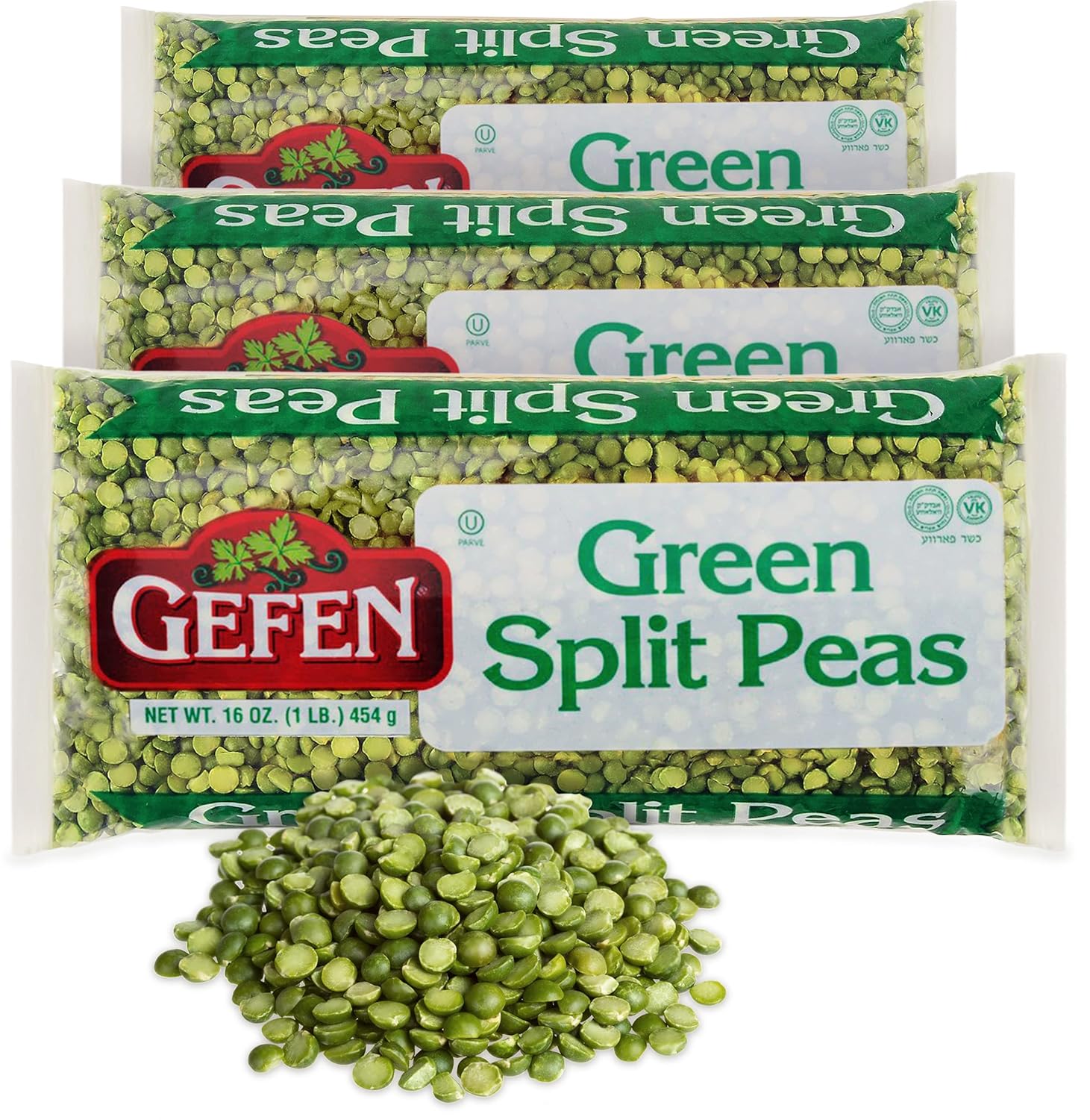 Gefen Green Split Peas 16oz (3-Pack) - All-Natural, Kosher Certified, Protein-Rich for Soups, Stews & Salads