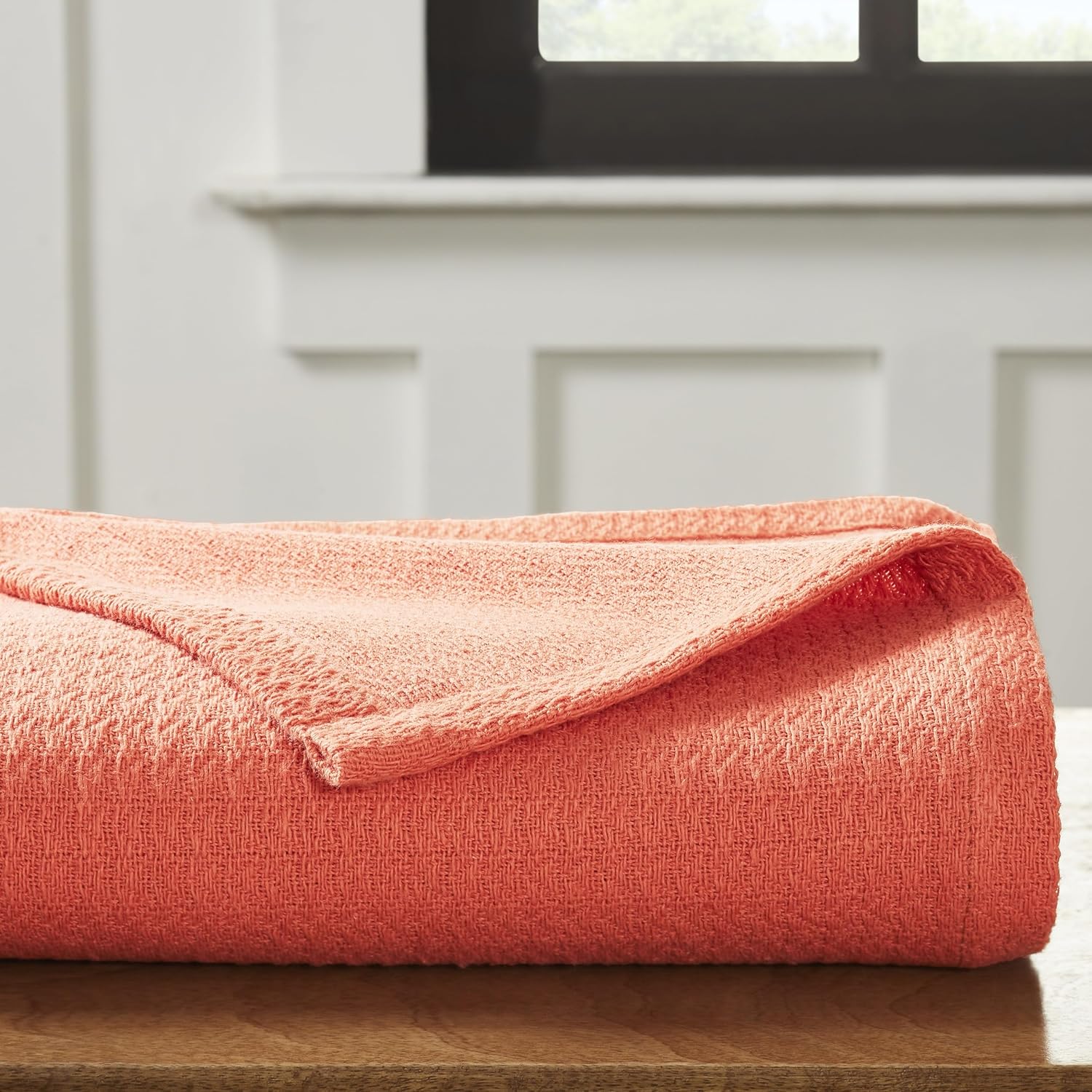 Superior Waffle Weave Cotton Blanket, Perfect for Bedroom, Living Room, Couch, Picnics, Travel, Beach, or Camping, Comfy Blanket, Bedroom Decor, Essentials, Honeycomb Knit, Full/Queen, Coral
