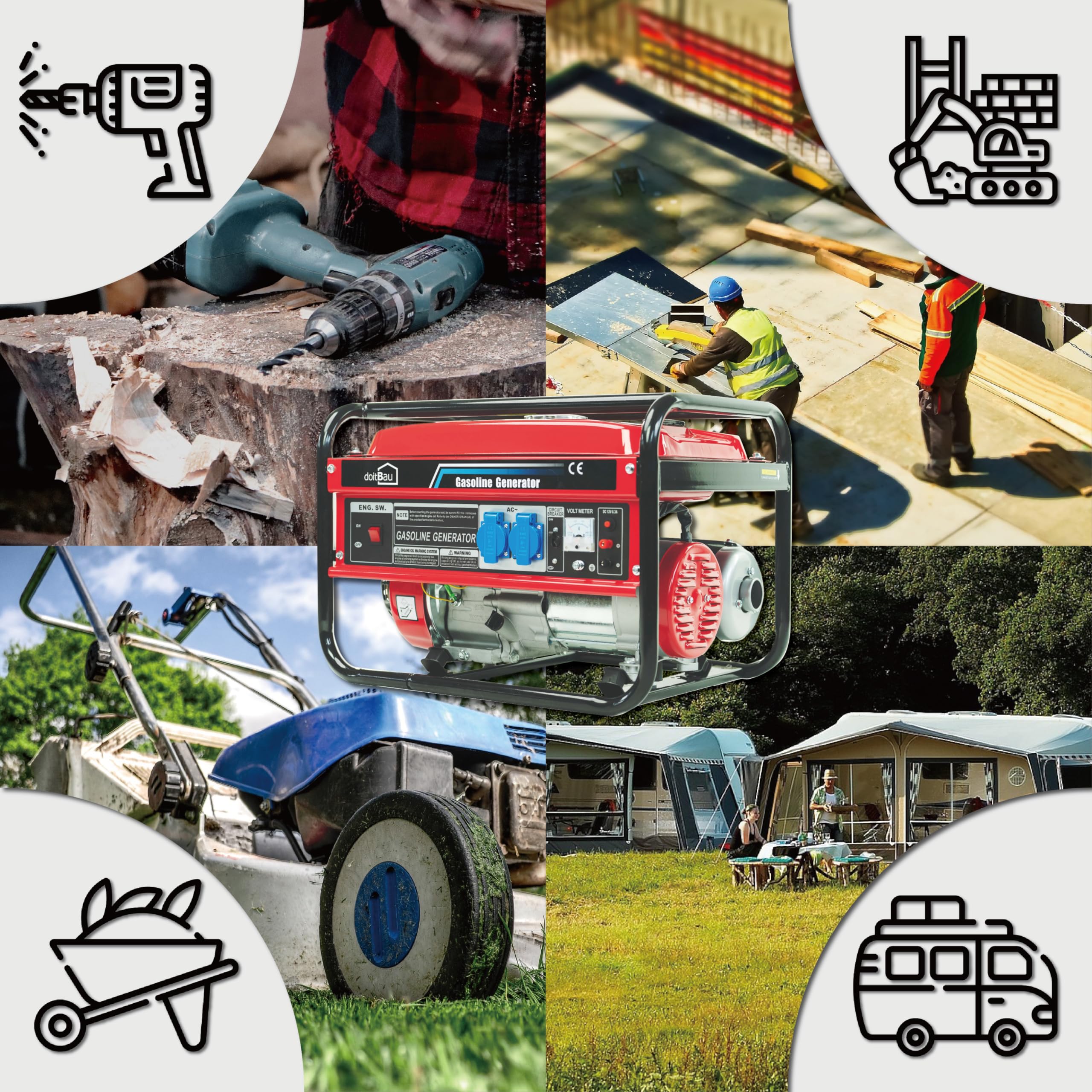 doitBau 3000 W BS3500 - Generatore di corrente a benzina con 3 KW di potenza massima e unità di emergenza 7 CV, 4 tempi AVR e protezione da sovraccarico con avviamento a fune
