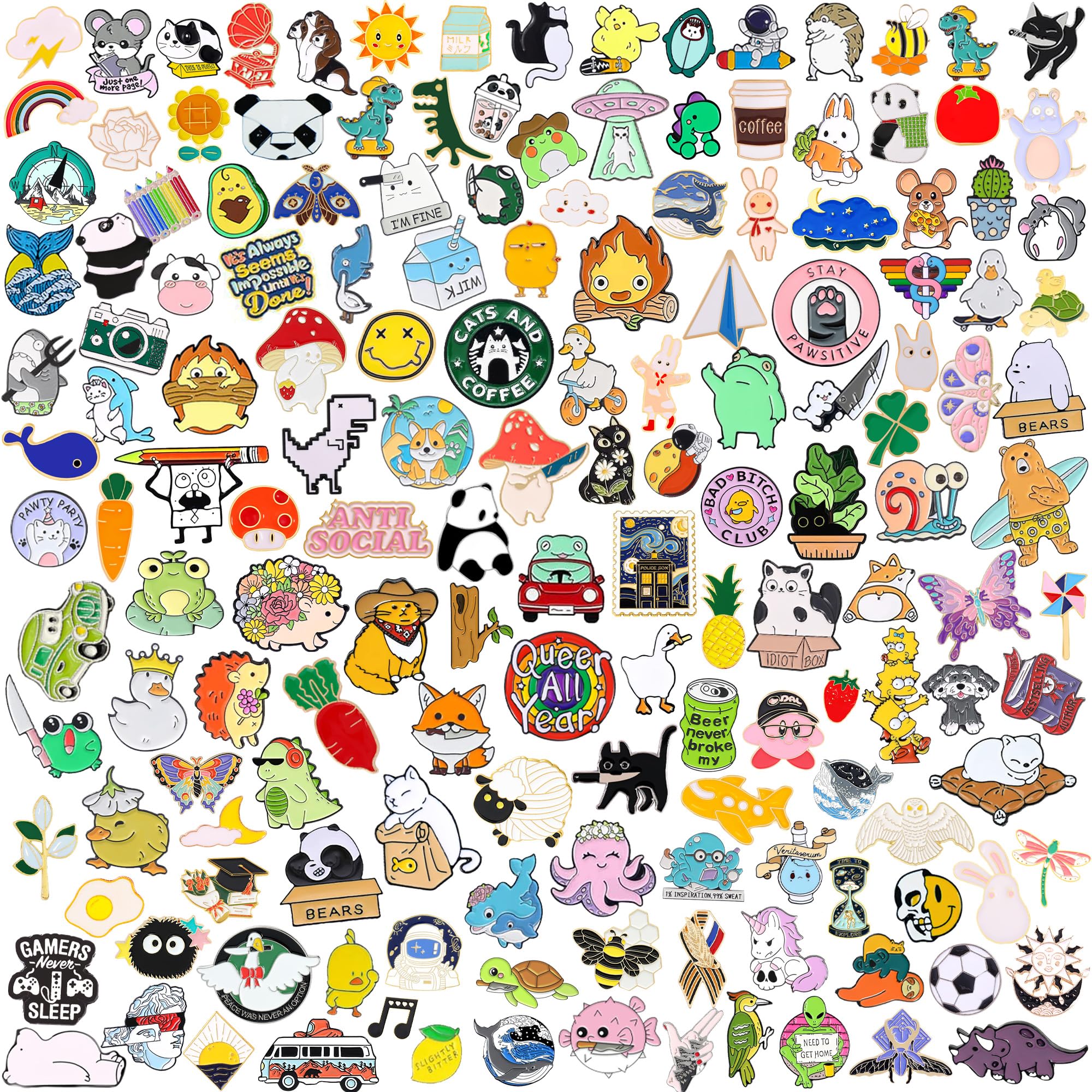Japior 20/30/60/100 Mixed Enamel Pins for Backpacks,Pins for Sambas Brooches for Women Hat Cute Funny Button Pins Bulk Set,Cartoon Plant Aesthetic for Women Girls Cloths Decoration