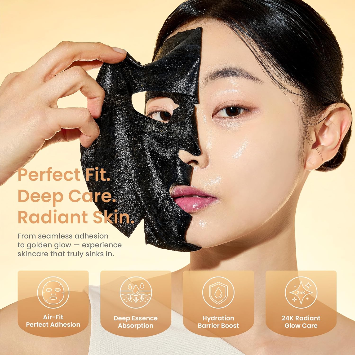 Glow Skin 24K Gold Flakes Sheet Mask – Unlock Your Plump, Dewy 'Glass Skin' Instantly | Deep Hydration, Firming, & Luminous Brightening | 10 Sheets