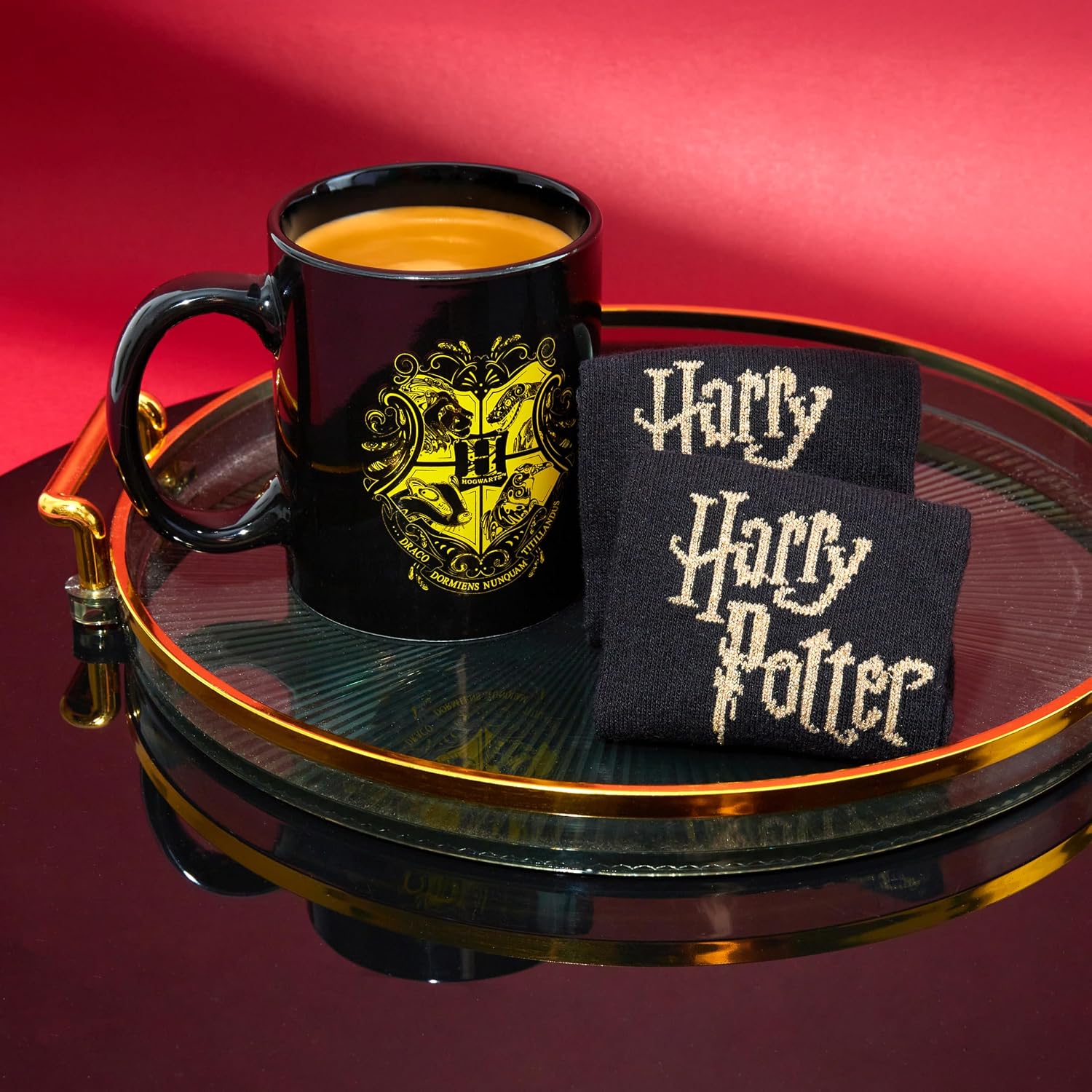 Get Trend Harry Potter Coffee Mug and Socks Set, 11.5 oz Ceramic Cup with Crew Socks, Cute Drinkware Gifts for Women (Black Harry Potter)