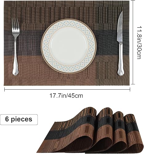 Miniatura 2 de fanquare Manteles individuales a rayas de 18 x 12 pulgadas, manteles individuales de PVC para mesa de comedor, manteles individuales duraderos