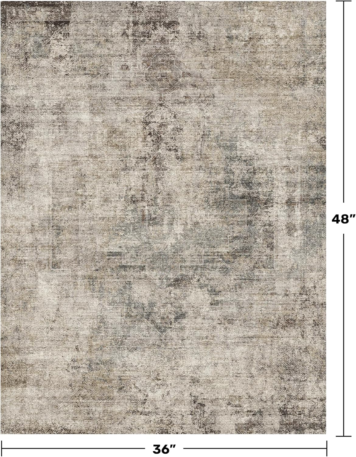 3x4 Indoor Floor Mats for Entryway - Taupe Washable Farmhouse Area Rug for Bedroom, Kitchen, Laundry Room, Brown Vintage Home Décor, Low Pile & Soft Stain Resistant Carpet image 2