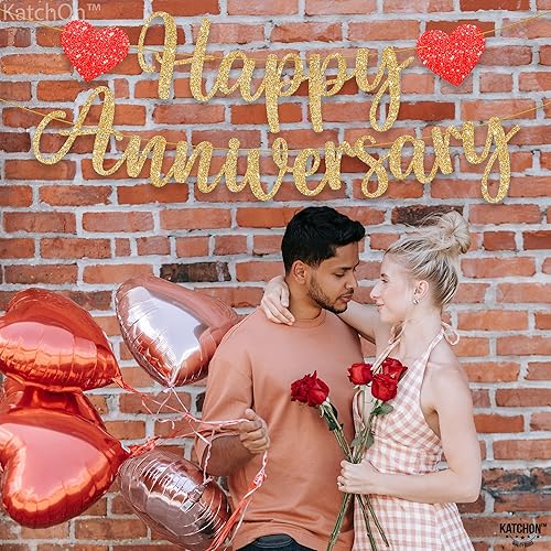 Miniatura 3 de KatchOn, Cartel de feliz aniversario dorado con purpurina, sin bricolaje, 2 cuerdas, 10 pies cada una, decoraciones de aniversario para fiesta,