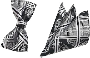 Men Big Boys Polka Dot Bow Ties Stripe Check Pre-Tied Bowties Pocket Square Set