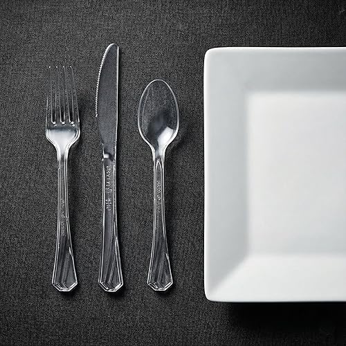 Miniatura 6 de Hanna K. Signature - Juego de cubiertos de plástico transparente de 240 unidades, pesado, elegante, desechables, 80 tenedores, 80 cucharas, 80