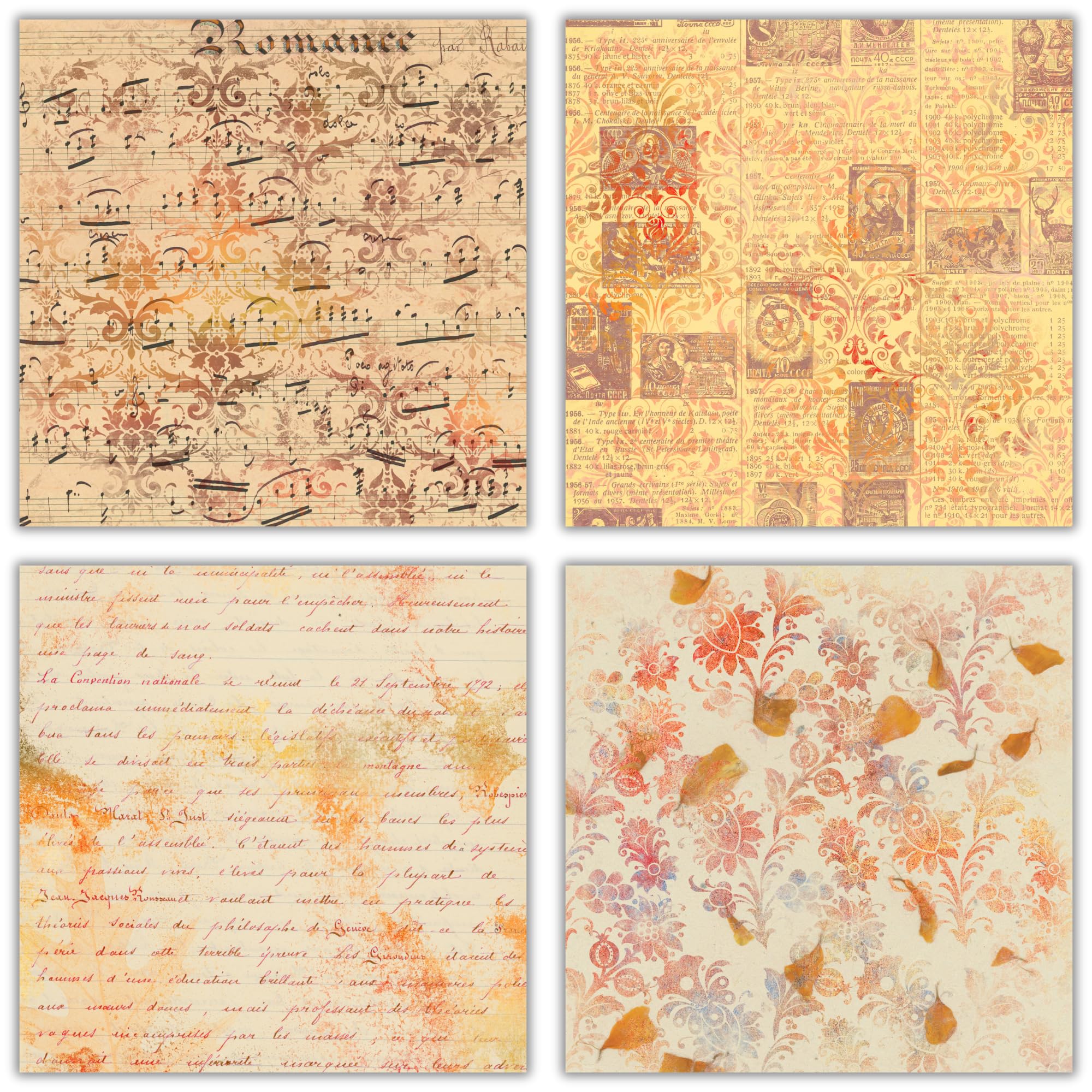 XERE 40 Blatt Herbst-Scrapbook-Papier, 15,2 x 15,2 cm, Ephemera-Muster, Papierpackung für Tagebuch, Skizzenbuch, Lesezeichen, Junk-Tagebuch, Herbst-Scrapbook Kunstbedarf