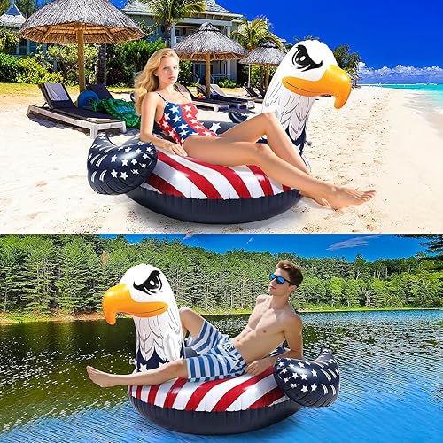 Miniatura 7 de Flotador patriótico de la bandera estadounidense águila para piscina, flotadores de piscina del 4 de julio, divertido animal de pájaro calvo águila