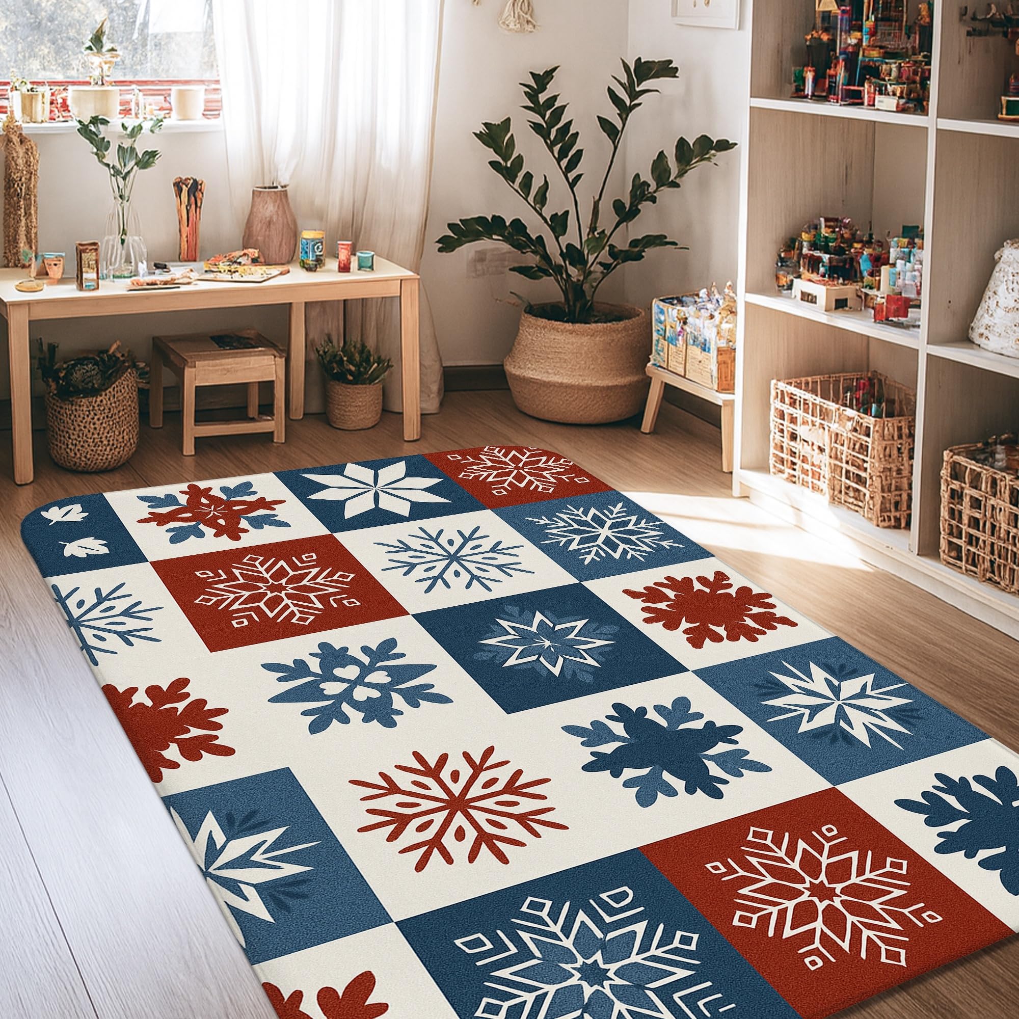Tapis bleu marine flocon de neige qui ne perd pas ses poils pour de