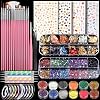 Teenitor Nail Art Kit with Nail Glitter, Nail Art Brushes & Nail Sticker for Gel Nails Art, Nail Gems Nail Accessories Tool for Teenage Girls, Nail Art Pens Nail Dotting Tool for Beginners
