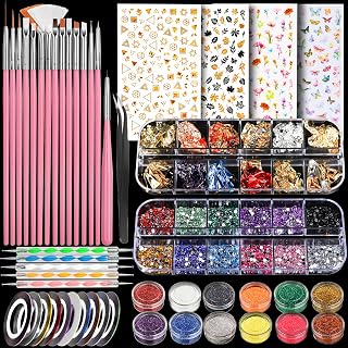 Teenitor Nail Art Kit by PERFECTYOURBEAUTY: 15 Brushes, Dotting Tools, Glitters, Stickers, Rhinestones for Beginners