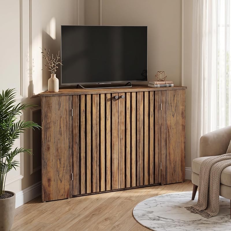 Tribesigns 53" Farmhouse Corner TV Stand with Storage for TVs up to 55 Inch