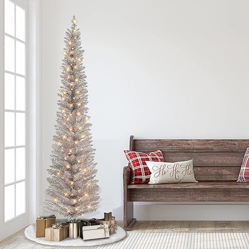 Miniatura 3 de Árbol de oropel preiluminado de 6 pies, 250 puntas, 100 luces incandescentes transparentes UL