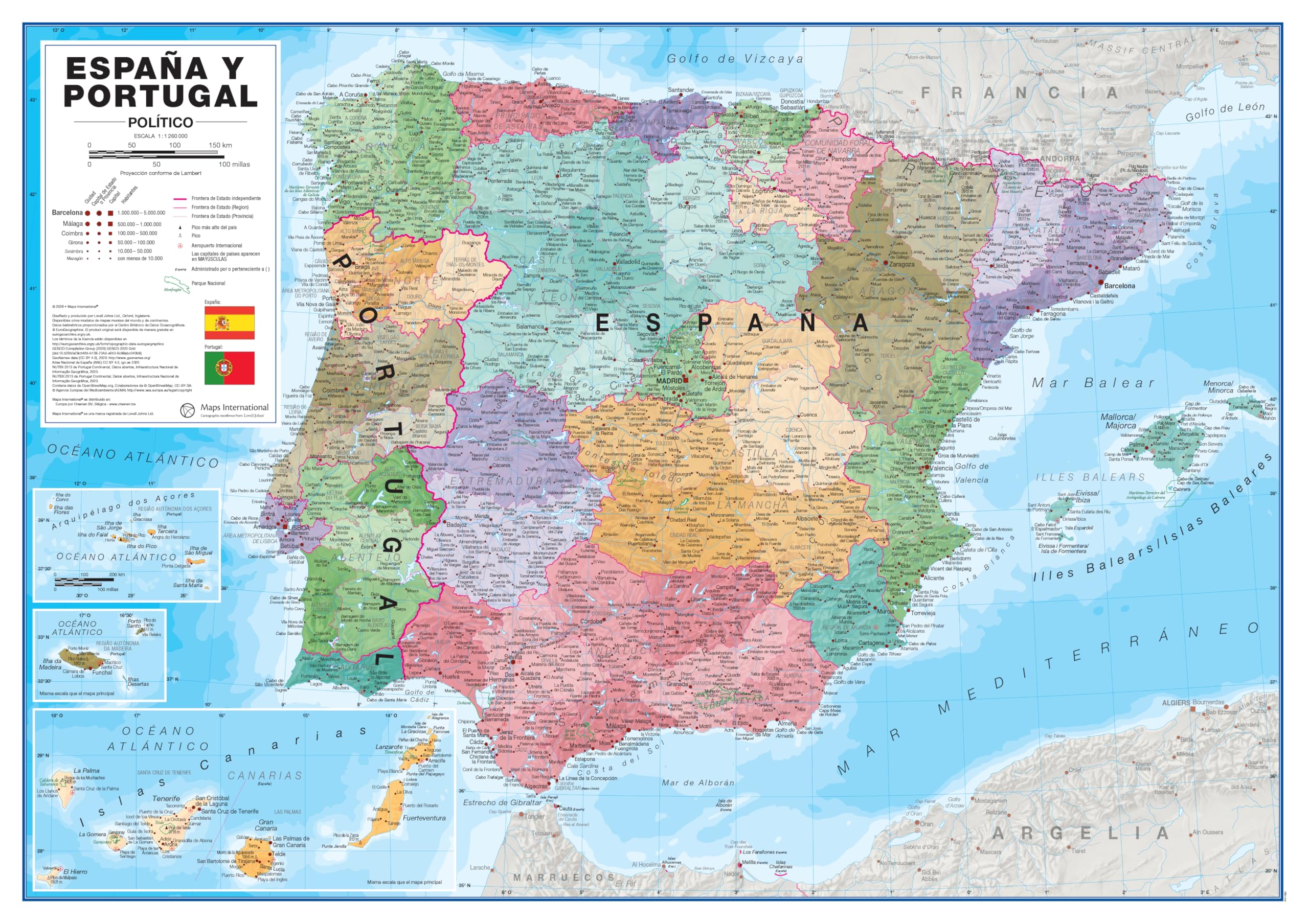 Wall Map of Spain - Political - 118.9 x 84.1 cm – Poster Spain Regions