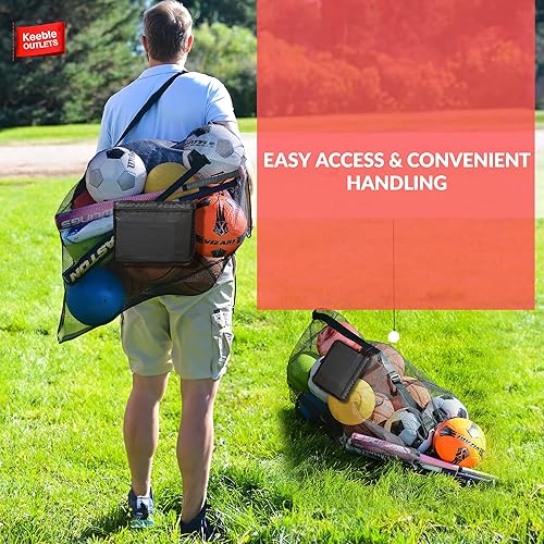 Miniatura 5 de Keeble Outlets Bolsa de pelota deportiva extra grande de malla, bolsa de pelota de fútbol resistente, con cordón, trabajo en equipo para sostener