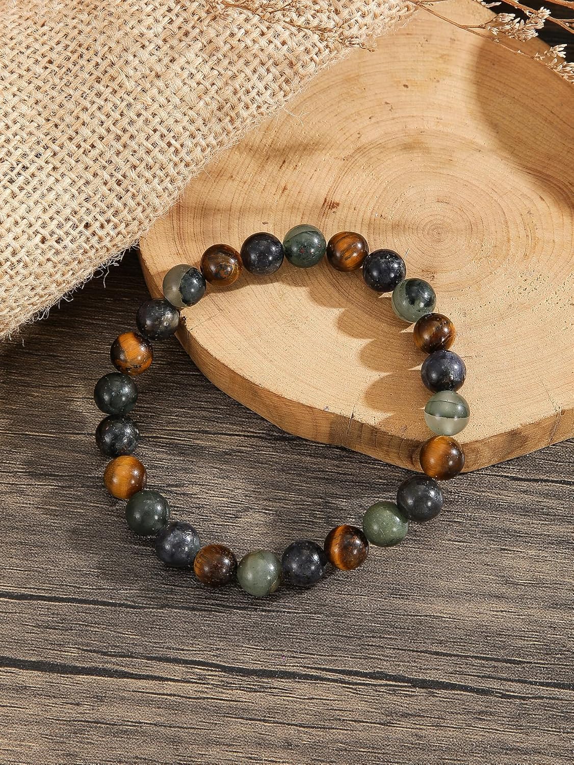 Crystal Vibe Triple Protection Bracelet - Tiger's Eye - Bloodstone - Iolite - Natural Gemstone Healing Bracelet - 8mm Beaded Bracelet for Protection Balance - Elastic Adjustable Size - Image 7