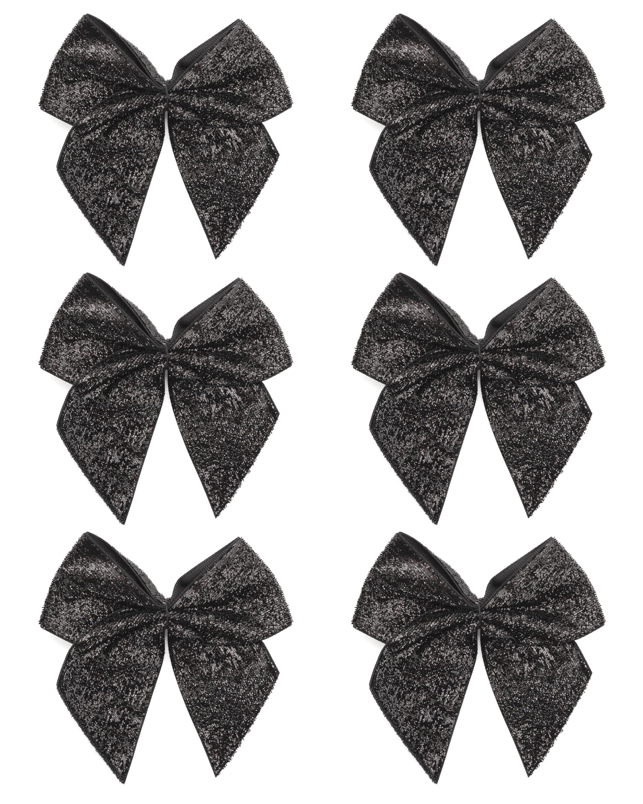 Italian Options Black Large Sparkle Ribbon Bows, Self-Adhesive Glittering Big Bow For Present Wrapping, Gifts, Bows For Christmas Tree, Wreaths, Crafting Accessories, 6 Pack, 10 Cm
